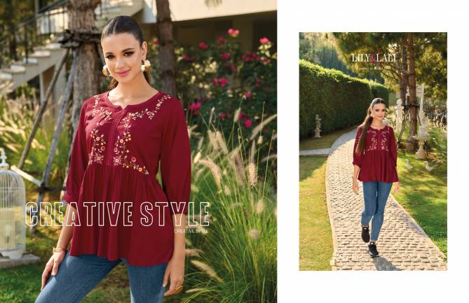 Melody Vol 3 By Lily And Lali Premium Short Embroidery Ladies Top Wholesale Shop In Surat
